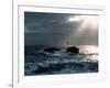 Waves breaking on coast with Nividic Lighthouse in the background, Ushant Island, Finistere, Bri...-null-Framed Photographic Print