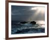 Waves breaking on coast with Nividic Lighthouse in the background, Ushant Island, Finistere, Bri...-null-Framed Photographic Print