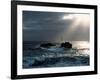 Waves breaking on coast with Nividic Lighthouse in the background, Ushant Island, Finistere, Bri...-null-Framed Photographic Print