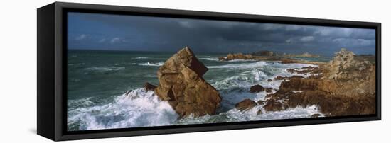Waves Breaking on the Coast, Le Diben, Morlaix Bay, Finistere, Brittany, France-null-Framed Stretched Canvas