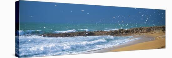 Waves Breaking on the Coast, Morbihan, Brittany, France-null-Stretched Canvas