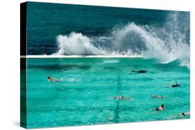 Waves Breaking over Edge of Pool of Bondi Icebergs Swim Club, Bondi Beach, Sydney-null-Stretched Canvas