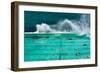 Waves Breaking over Edge of Pool of Bondi Icebergs Swim Club, Bondi Beach, Sydney-null-Framed Photographic Print