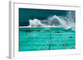Waves Breaking over Edge of Pool of Bondi Icebergs Swim Club, Bondi Beach, Sydney-null-Framed Photographic Print