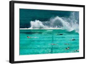 Waves Breaking over Edge of Pool of Bondi Icebergs Swim Club, Bondi Beach, Sydney-null-Framed Photographic Print