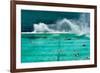 Waves Breaking over Edge of Pool of Bondi Icebergs Swim Club, Bondi Beach, Sydney-null-Framed Photographic Print