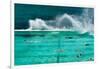 Waves Breaking over Edge of Pool of Bondi Icebergs Swim Club, Bondi Beach, Sydney-null-Framed Photographic Print