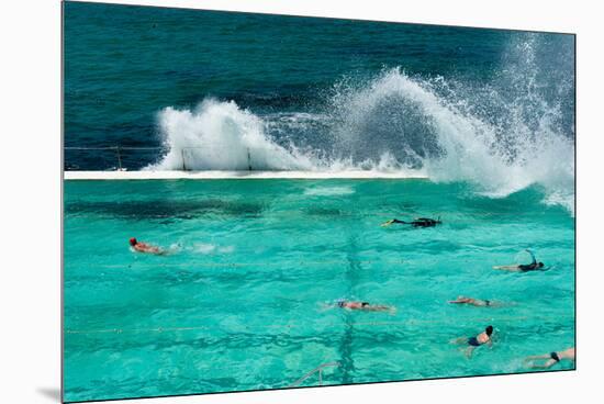 Waves Breaking over Edge of Pool of Bondi Icebergs Swim Club, Bondi Beach, Sydney-null-Mounted Premium Photographic Print