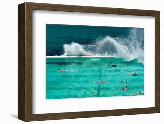 Waves Breaking over Edge of Pool of Bondi Icebergs Swim Club, Bondi Beach, Sydney-null-Framed Photographic Print