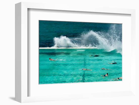 Waves Breaking over Edge of Pool of Bondi Icebergs Swim Club, Bondi Beach, Sydney-null-Framed Photographic Print