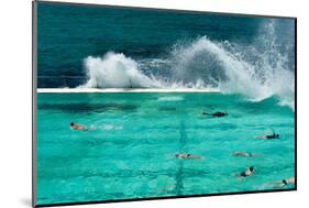 Waves Breaking over Edge of Pool of Bondi Icebergs Swim Club, Bondi Beach, Sydney-null-Mounted Photographic Print