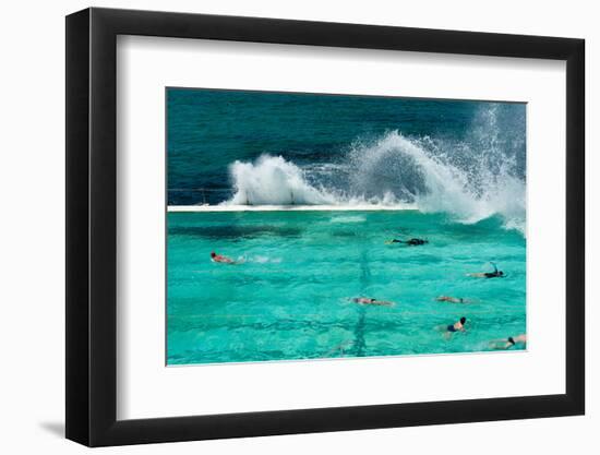 Waves Breaking over Edge of Pool of Bondi Icebergs Swim Club, Bondi Beach, Sydney-null-Framed Premium Photographic Print