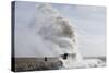 Waves Crash Against the Harbour Wall at Porthcawl, Bridgend, Wales, United Kingdom-Graham Lawrence-Stretched Canvas