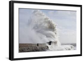 Waves Crash Against the Harbour Wall at Porthcawl, Bridgend, Wales, United Kingdom-Graham Lawrence-Framed Photographic Print