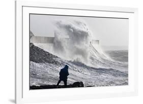 Waves Crash Against the Harbour Wall at Porthcawl, Bridgend, Wales, United Kingdom-Graham Lawrence-Framed Photographic Print