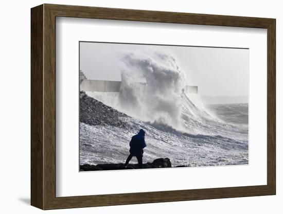 Waves Crash Against the Harbour Wall at Porthcawl, Bridgend, Wales, United Kingdom-Graham Lawrence-Framed Photographic Print