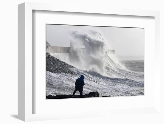 Waves Crash Against the Harbour Wall at Porthcawl, Bridgend, Wales, United Kingdom-Graham Lawrence-Framed Photographic Print