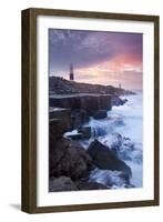 Waves Crash Against the Limestone Ledges Near the Lighthouse at Portland Bill, Dorset, England-Adam Burton-Framed Photographic Print