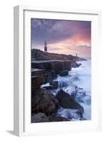 Waves Crash Against the Limestone Ledges Near the Lighthouse at Portland Bill, Dorset, England-Adam Burton-Framed Photographic Print