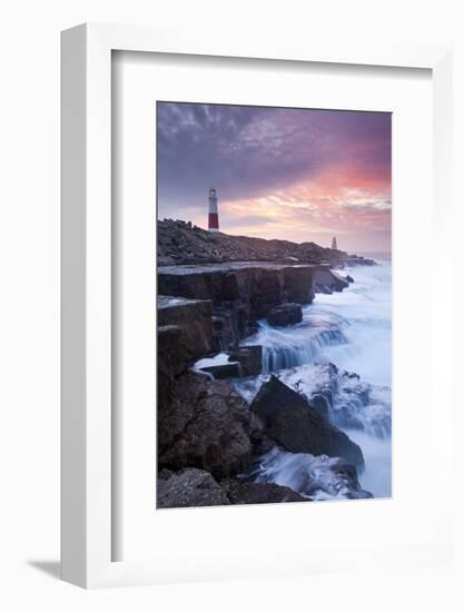 Waves Crash Against the Limestone Ledges Near the Lighthouse at Portland Bill, Dorset, England-Adam Burton-Framed Photographic Print
