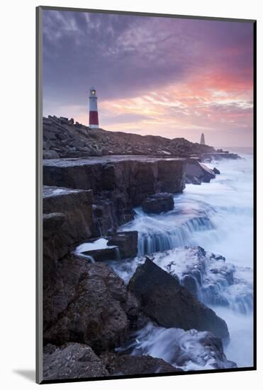 Waves Crash Against the Limestone Ledges Near the Lighthouse at Portland Bill, Dorset, England-Adam Burton-Mounted Photographic Print