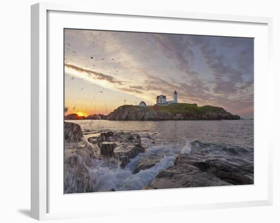 Waves Crash on Rocky Shoreline at Nubble Aka Cape Neddick Lighthouse in York, Maine, Usa-Chuck Haney-Framed Photographic Print