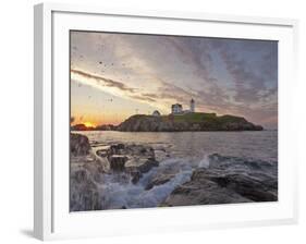 Waves Crash on Rocky Shoreline at Nubble Aka Cape Neddick Lighthouse in York, Maine, Usa-Chuck Haney-Framed Photographic Print