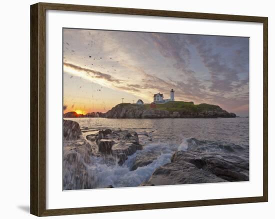 Waves Crash on Rocky Shoreline at Nubble Aka Cape Neddick Lighthouse in York, Maine, Usa-Chuck Haney-Framed Photographic Print