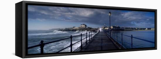 Waves Crashing Against a Jetty, Amble, Northumberland, England-null-Framed Stretched Canvas