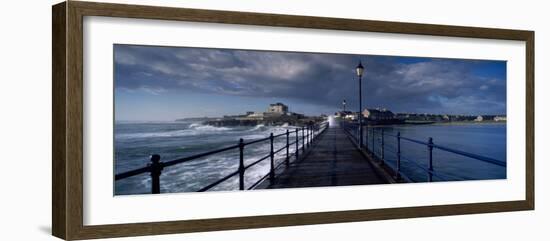 Waves Crashing Against a Jetty, Amble, Northumberland, England-null-Framed Photographic Print