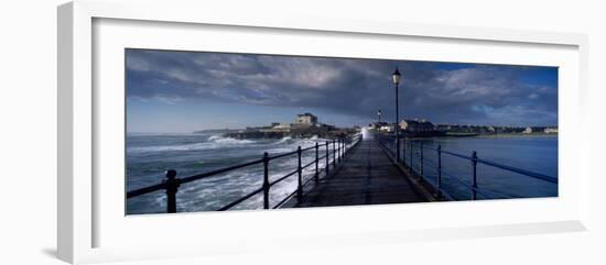 Waves Crashing Against a Jetty, Amble, Northumberland, England-null-Framed Photographic Print