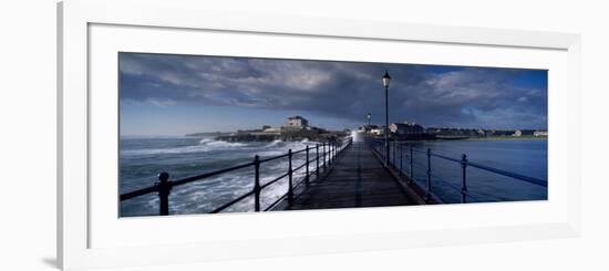 Waves Crashing Against a Jetty, Amble, Northumberland, England-null-Framed Photographic Print