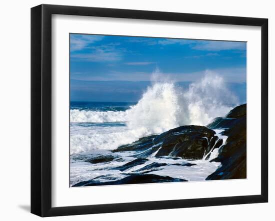 Waves crashing against rocks at Pirate Cove, Oregon Coast, Lincoln County, Oregon, USA-null-Framed Photographic Print