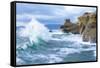 Waves Crashing Along Cape Kiwanda. Pacific City, OR-Justin Bailie-Framed Stretched Canvas