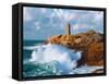 Waves Crashing at Ploumanac'H Lighthouse, Pink Granite Coast, Perros-Guirec, Cotes-D'Armor-null-Framed Stretched Canvas