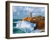 Waves Crashing at Ploumanac'H Lighthouse, Pink Granite Coast, Perros-Guirec, Cotes-D'Armor-null-Framed Photographic Print