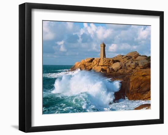 Waves Crashing at Ploumanac'H Lighthouse, Pink Granite Coast, Perros-Guirec, Cotes-D'Armor-null-Framed Photographic Print