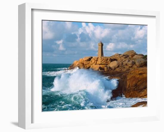 Waves Crashing at Ploumanac'H Lighthouse, Pink Granite Coast, Perros-Guirec, Cotes-D'Armor-null-Framed Photographic Print