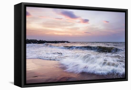 Waves Crashing on Negombo Beach at Sunset, West Coast of Sri Lanka, Asia-Matthew Williams-Ellis-Framed Stretched Canvas