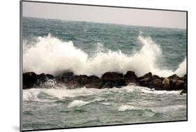 Waves (Crashing on Rock Wall) Art Poster Print-null-Mounted Poster