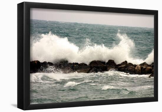 Waves (Crashing on Rock Wall) Art Poster Print-null-Framed Poster