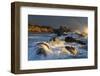Waves crashing on rocks and washing down the sides at sunset-Sheila Haddad-Framed Photographic Print