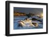 Waves crashing on rocks and washing down the sides at sunset-Sheila Haddad-Framed Photographic Print