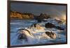 Waves crashing on rocks and washing down the sides at sunset-Sheila Haddad-Framed Photographic Print