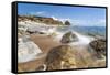 Waves crashing on rocks, Cala Seregola, Capo Pero, Elba Island, Livorno Province, Tuscany, Italy, E-Roberto Moiola-Framed Stretched Canvas