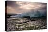 Waves Crashing on to a Rock Shelf-A Periam Photography-Stretched Canvas