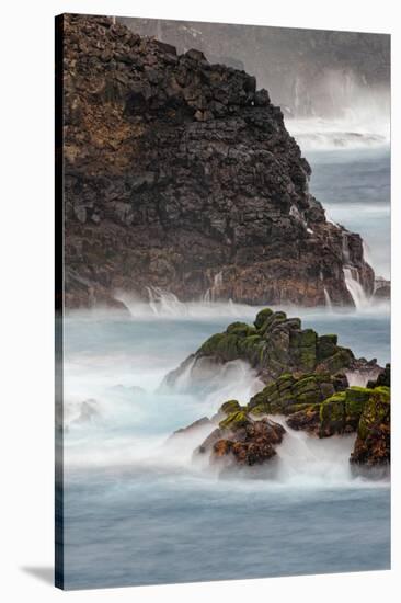 Waves crashing over lava rocks on shoreline of Espanola Island, Galapagos Islands, Ecuador.-Adam Jones-Stretched Canvas