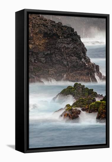 Waves crashing over lava rocks on shoreline of Espanola Island, Galapagos Islands, Ecuador.-Adam Jones-Framed Stretched Canvas