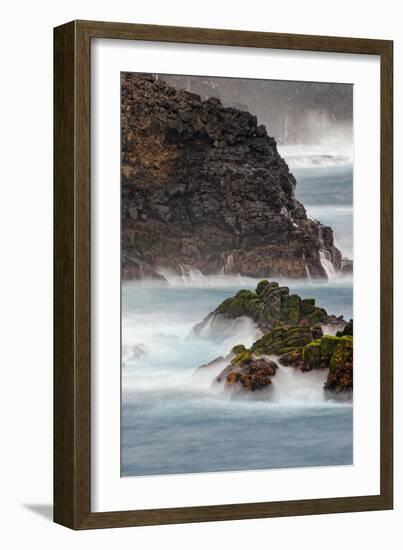 Waves crashing over lava rocks on shoreline of Espanola Island, Galapagos Islands, Ecuador.-Adam Jones-Framed Photographic Print