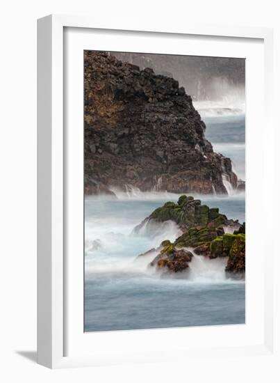 Waves crashing over lava rocks on shoreline of Espanola Island, Galapagos Islands, Ecuador.-Adam Jones-Framed Photographic Print